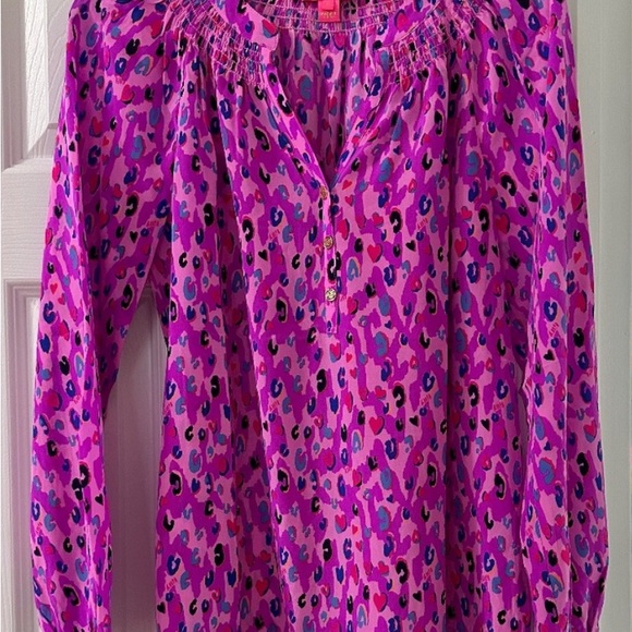 Lilly Pulitzer Tops - Lilly Pulitzer Elsa silk Vibrant Pink Leopard Print Blouse